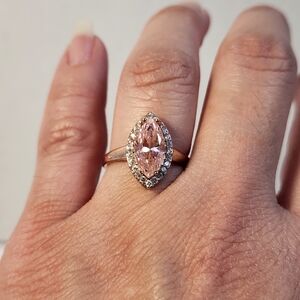 Semi VTG Thick Rose Gold & 925 Marquise Halo Ring Sz 6
